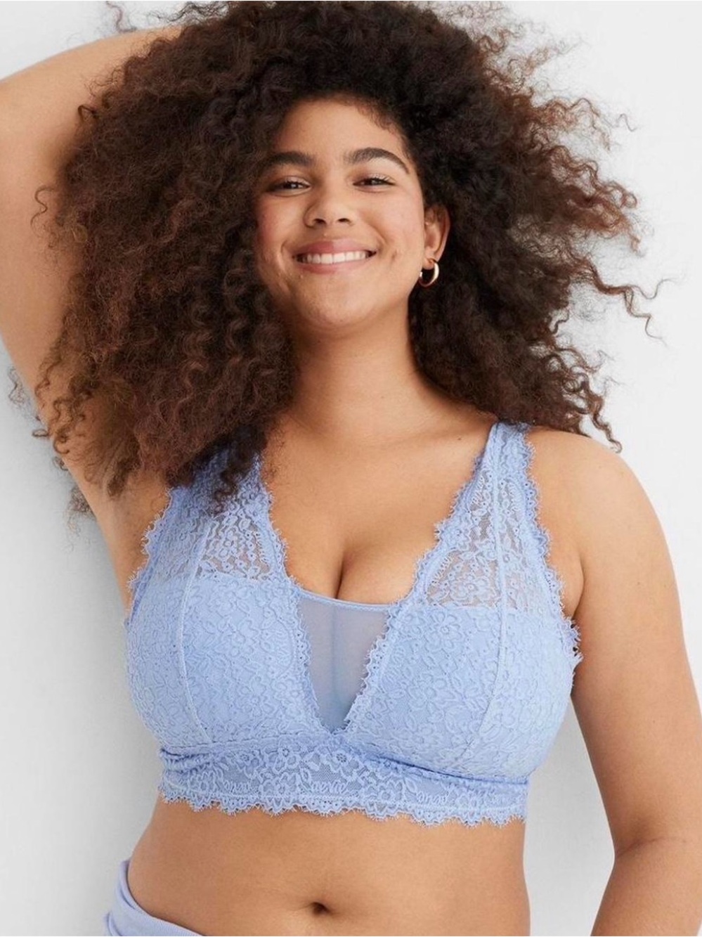 Aerie Pastel Blue Eyelash Floral Lace Plunge Bralette